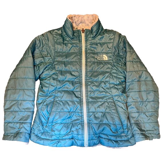 The NORTH FACE Reversible Mossbud Blue Girls Fleece Jacket - Picture 1 of 11